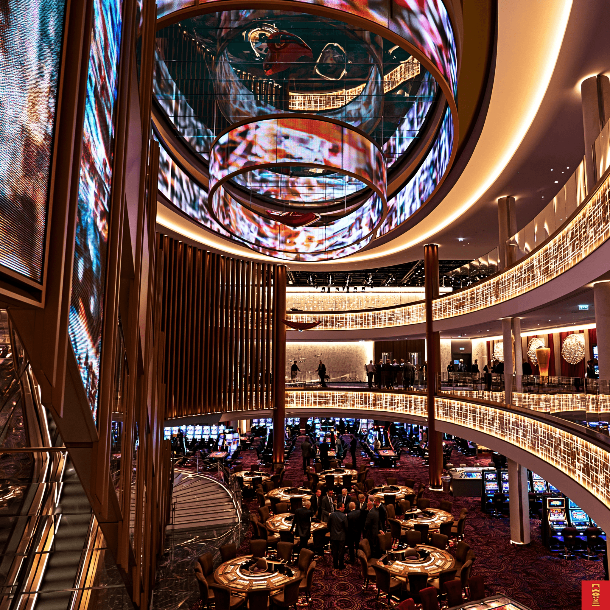 Casino floor with large-format LED displays