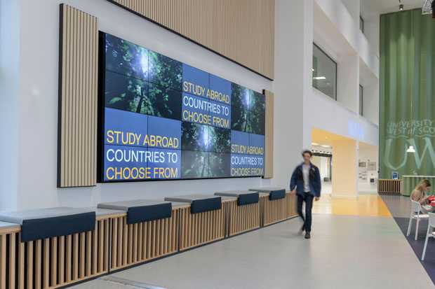 Multi-screen campus information touch wall powered by Ventuz